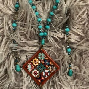 Artesian adjustable long necklace and earring set